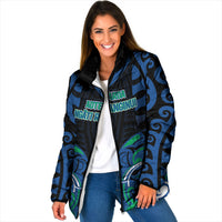 Custom Aotearoa Ngati Ranginui Padded Jacket New Zealand Traditional Maori Pattern DT05 Women Navy - Polynesian Pride