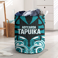 Aotearoa Tapuika Laundry Basket New Zealand Traditional Maori Pattern DT05 Teal - Polynesian Pride