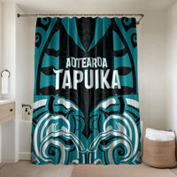 Aotearoa Tapuika Bathroom Set New Zealand Traditional Maori Pattern DT05 Shower Curtain Only Teal - Polynesian Pride