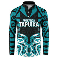 Custom Aotearoa Tapuika Button Sweatshirt New Zealand Traditional Maori Pattern DT05 Teal - Polynesian Pride