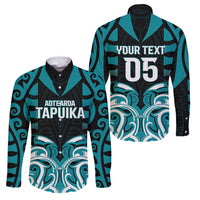 Custom Aotearoa Tapuika Family Matching Puletasi and Hawaiian Shirt New Zealand Traditional Maori Pattern DT05 Dad's Shirt - Long Sleeve Teal - Polynesian Pride