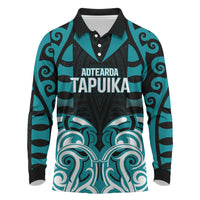 Custom Aotearoa Tapuika Long Sleeve Polo Shirt New Zealand Traditional Maori Pattern DT05 Teal - Polynesian Pride