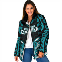 Custom Aotearoa Tapuika Padded Jacket New Zealand Traditional Maori Pattern DT05 Women Teal - Polynesian Pride