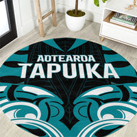 Aotearoa Tapuika Round Carpet New Zealand Traditional Maori Pattern DT05 Teal - Polynesian Pride