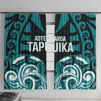 Aotearoa Tapuika Window Curtain New Zealand Traditional Maori Pattern DT05 With Hooks Teal - Polynesian Pride