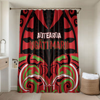Aotearoa Ngati Maru Bathroom Set New Zealand Traditional Maori Pattern DT05 Shower Curtain Only Red - Polynesian Pride