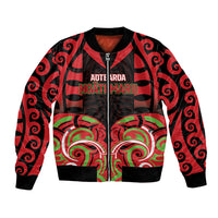 Custom Aotearoa Ngati Maru Bomber Jacket New Zealand Traditional Maori Pattern DT05 Unisex Red - Polynesian Pride
