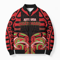 Custom Aotearoa Ngati Maru Bomber Puffer Jacket New Zealand Traditional Maori Pattern DT05 Unisex Red - Polynesian Pride