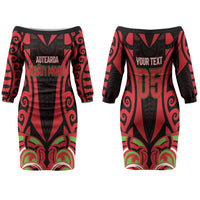 Custom Aotearoa Ngati Maru Couples Matching Off The Shoulder Long Sleeve Dress and Hawaiian Shirt New Zealand Traditional Maori Pattern DT05 - Polynesian Pride