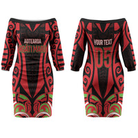Custom Aotearoa Ngati Maru Family Matching Off The Shoulder Long Sleeve Dress and Hawaiian Shirt New Zealand Traditional Maori Pattern DT05 Mom's Dress Red - Polynesian Pride