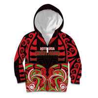 Custom Aotearoa Ngati Maru Kid Hoodie New Zealand Traditional Maori Pattern DT05 Zip Hoodie Red - Polynesian Pride