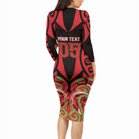 Custom Aotearoa Ngati Maru Long Sleeve Bodycon Dress New Zealand Traditional Maori Pattern DT05 - Polynesian Pride