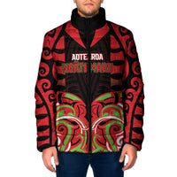 Custom Aotearoa Ngati Maru Padded Jacket New Zealand Traditional Maori Pattern DT05 Men Red - Polynesian Pride
