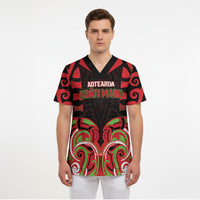Custom Aotearoa Ngati Maru Scrub Top New Zealand Traditional Maori Pattern DT05 - Polynesian Pride