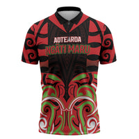 Custom Aotearoa Ngati Maru Zipper Polo Shirt New Zealand Traditional Maori Pattern DT05 Red - Polynesian Pride