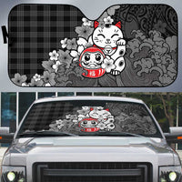 Black Palaka Hawaiian And Japanese Auto Sun Shade Maneki Neko And Sakura Bloom DT05 Black - Polynesian Pride
