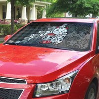 Black Palaka Hawaiian And Japanese Auto Sun Shade Maneki Neko And Sakura Bloom DT05 - Polynesian Pride