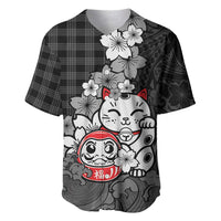 Black Palaka Hawaiian And Japanese Baseball Jersey Maneki Neko And Sakura Bloom DT05 Black - Polynesian Pride
