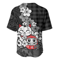 Black Palaka Hawaiian And Japanese Baseball Jersey Maneki Neko And Sakura Bloom DT05 - Polynesian Pride