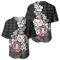 Black Palaka Hawaiian And Japanese Baseball Jersey Maneki Neko And Sakura Bloom DT05 - Polynesian Pride