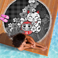 Black Palaka Hawaiian And Japanese Beach Blanket Maneki Neko And Sakura Bloom DT05 - Polynesian Pride