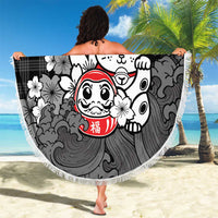Black Palaka Hawaiian And Japanese Beach Blanket Maneki Neko And Sakura Bloom DT05 - Polynesian Pride