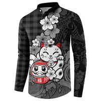 Black Palaka Hawaiian And Japanese Button Sweatshirt Maneki Neko And Sakura Bloom