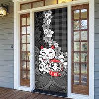 Black Palaka Hawaiian And Japanese Door Cover Maneki Neko And Sakura Bloom