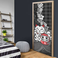 Black Palaka Hawaiian And Japanese Door Cover Maneki Neko And Sakura Bloom