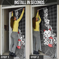 Black Palaka Hawaiian And Japanese Door Cover Maneki Neko And Sakura Bloom
