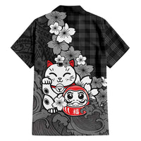Black Palaka Hawaiian And Japanese Family Matching Long Sleeve Bodycon Dress and Hawaiian Shirt Maneki Neko And Sakura Bloom