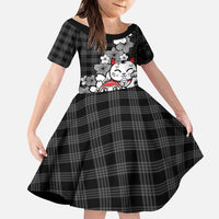 Black Palaka Hawaiian And Japanese Family Matching Summer Maxi Dress and Hawaiian Shirt Maneki Neko And Sakura Bloom