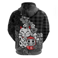 Black Palaka Hawaiian And Japanese Hoodie Maneki Neko And Sakura Bloom