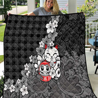 Black Palaka Hawaiian And Japanese Quilt Maneki Neko And Sakura Bloom DT05 Black - Polynesian Pride