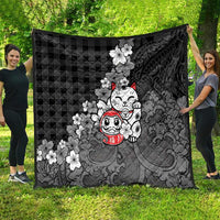Black Palaka Hawaiian And Japanese Quilt Maneki Neko And Sakura Bloom DT05 - Polynesian Pride
