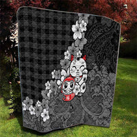 Black Palaka Hawaiian And Japanese Quilt Maneki Neko And Sakura Bloom DT05 - Polynesian Pride