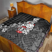 Black Palaka Hawaiian And Japanese Quilt Maneki Neko And Sakura Bloom DT05 - Polynesian Pride