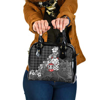 Black Palaka Hawaiian And Japanese Shoulder Handbag Maneki Neko And Sakura Bloom DT05 One Size Black - Polynesian Pride