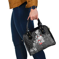 Black Palaka Hawaiian And Japanese Shoulder Handbag Maneki Neko And Sakura Bloom DT05 - Polynesian Pride
