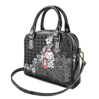 Black Palaka Hawaiian And Japanese Shoulder Handbag Maneki Neko And Sakura Bloom DT05 - Polynesian Pride