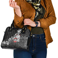 Black Palaka Hawaiian And Japanese Shoulder Handbag Maneki Neko And Sakura Bloom DT05 - Polynesian Pride