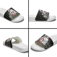 Black Palaka Hawaiian And Japanese Slide Sandals Maneki Neko And Sakura Bloom