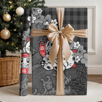 Black Palaka Hawaiian And Japanese Wrapping Paper Maneki Neko And Sakura Bloom