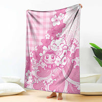 Pink Palaka Hawaiian And Japanese Blanket Maneki Neko And Sakura Bloom
