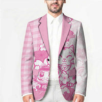 Pink Palaka Hawaiian And Japanese Blazer Maneki Neko And Sakura Bloom