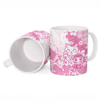 Pink Palaka Hawaiian And Japanese Ceramic Mug Maneki Neko And Sakura Bloom DT05 - Polynesian Pride