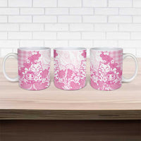 Pink Palaka Hawaiian And Japanese Ceramic Mug Maneki Neko And Sakura Bloom DT05 - Polynesian Pride