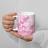 Pink Palaka Hawaiian And Japanese Ceramic Mug Maneki Neko And Sakura Bloom DT05 - Polynesian Pride