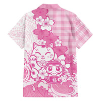 Pink Palaka Hawaiian And Japanese Family Matching Puletasi and Hawaiian Shirt Maneki Neko And Sakura Bloom