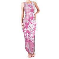 Pink Palaka Hawaiian And Japanese Family Matching Tank Maxi Dress and Hawaiian Shirt Maneki Neko And Sakura Bloom